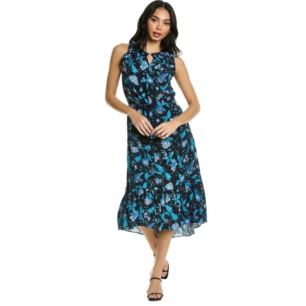 Figue Gabriella Ruffle Tiered Midi Dress Paradise Batik Blue Medium Floral Boho